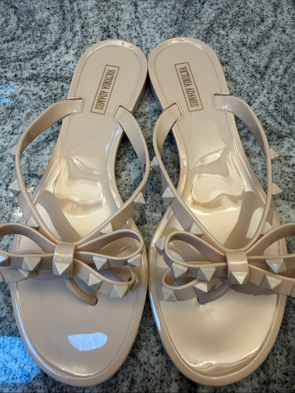 Women's Beige Patent Bow Jelly Sandals